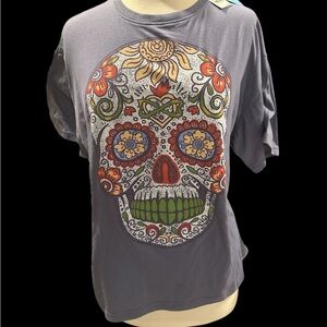 Hasta Siempre Women's Size LARGE Short Sleeve Skull T-Shirt Purple